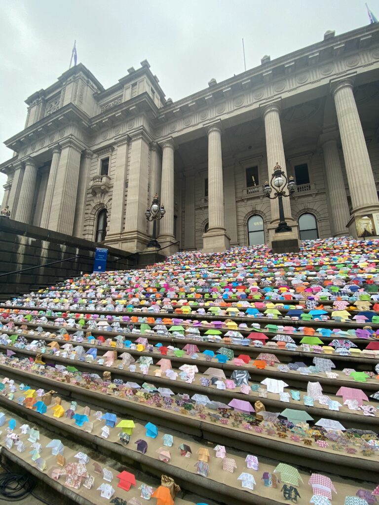 Six-thousand origami houses on display at Parliament House on Wednesday, July 31.